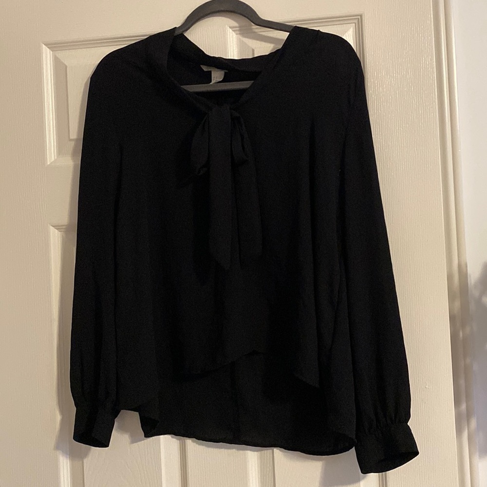 Black chiffon blouse with bow tie